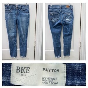 BKE Payton Mid Rise Ankle Skinny Universal Fit Distressed Denim Jeans 28 x 27